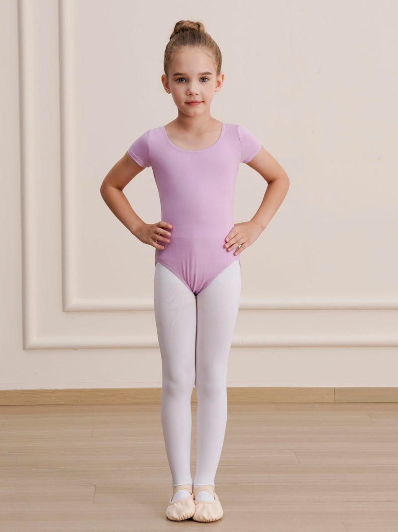 WEGETIT Gymnastics Leotards for Girls Ballet Dance Toddler Leotard Short Sleeve Bodysuit (Light Purple, 10-12 Years) - Image 2